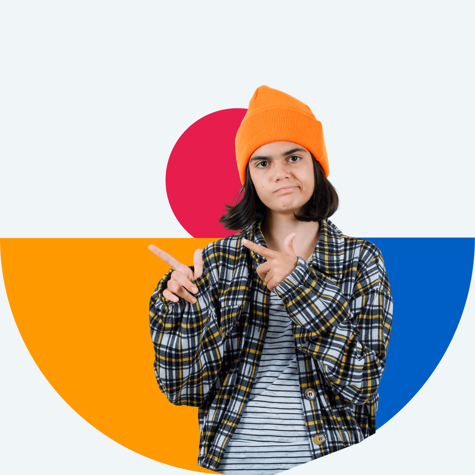 girl with hat pointing